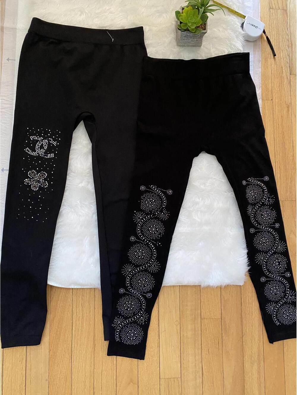 Bundle of Black Women's Leggings with Rhinestone Designs